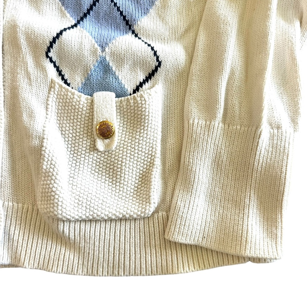 Tommy Hilfiger ButtonUp Argyle Cardigan Womens Medium Cream and Blue Gold Button - Picture 4 of 4